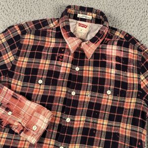 Levis‎ Shirt Mens Medium Multi Color Plaid Bleached Flannel Button Up